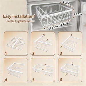 Lot de 2 paniers de rangement empilables et extensibles (30-45 cm) avec poignée pliable, bacs organisateurs pour congélateur et réfrigérateur de plus de 140 litres - Product Image 5