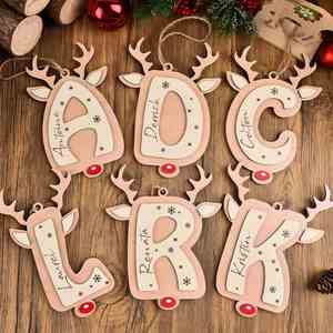<b>Personalised</b> <b>Christmas</b> Reindeer Letter Ornaments, Custom Letter A-Z Tags, Wooden Stocking Tag, <b>Christmas</b> <b>Tree</b> <b>Decor</b>, Xmas Gifts - Product Image 1