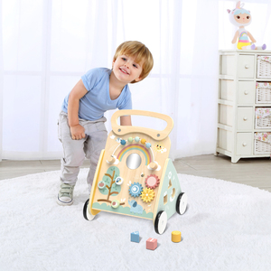 बहु-कार्यात्मक लकड़ी के बच्चे वॉकर गतिविधि केंद्र व्यस्त बोर्ड पुल और गाड़ी बच्चे सीखने की पैदल यात्रा को धक्का दें - Product Image 4