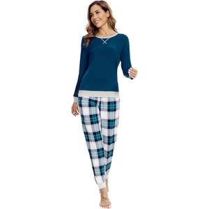 Ensemble de pyjama pour femmes en gros – Haut à col rond et manches longues, pantalon de yoga à carreaux, vêtements de nuit doux et confortables, du S au XXL - Product Image 3