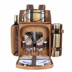 Hap Tim Picnic Basket Backpack 2 Insulated Cooler Compartments Wine Holder Fleece <b>Blanket</b> Cutlery Set-Polyester Camping Hiking - Product Image 1