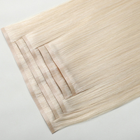 Extensions de cheveux à clipser très demandées, en cheveux humains véritables, clips en PU sans couture, couleur blond platine, cheveux russes Remy, qualité supérieure