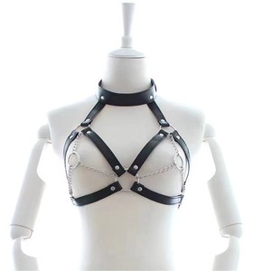 HM BDSM-Gurt für Erwachsenen-Sexspiele Bondage-BH Fetisch Gothic Sexy O-Ringe Damen Brust-<span class=keywords><strong>Harness</strong></span> Kettengürtel PU-Leder Schwarz - Product Image 4
