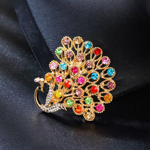 Broche Paon 2026, Style Ethnique Vintage, Strass, Plaqué Or Rose, en Alliage, pour Enfants, Cadeau de Mariage et Fiançailles - Product Image 2