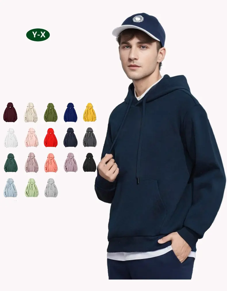 เสื้อฮู้ดขนแกะขั้วโลกหนาสำหรับผู้ชาย360กรัมเสื้อฮู้ดแบบสวมหัวพิมพ์ลาย3D สีพื้น