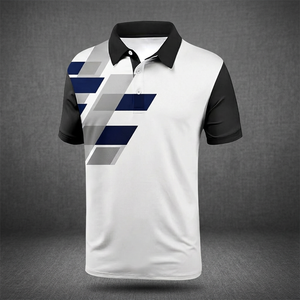 Men's White Black Geometric Print Short Sleeve <b>Polo</b> Shirt Casual Breathable Knitted Polyester <b>Sport</b> Style - Product Image 2
