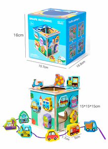 Bambini che imparano il giocattolo educativo giocattolo per animali In età prescolare ausili didattici quadrati 2-In-1 In legno <span class=keywords><strong>Puzzle</strong></span> Box blocchi di corda abbinamento oceano - Product Image 5