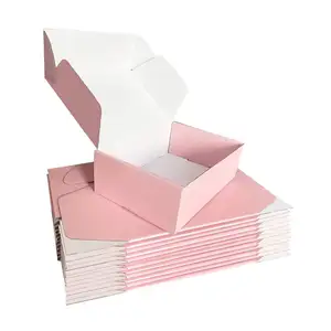 โลโก้ที่กำหนดเองมันวาวกล่องกระดาษแข็งการจัดส่งสินค้ากล่องจดหมายสีชมพูกล่องบรรจุภัณฑ์ลูกฟูก