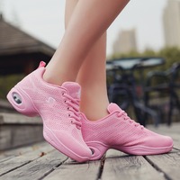 Chaussures de danse jazz modernes pour femmes, légères, avec talon coussiné, empeigne en mesh et PU, chaussures de danse durables