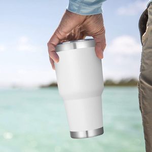 Gobelet isotherme en acier inoxydable à double paroi sous vide de 30 oz avec couvercle et paille, isolation thermique de 12 à 24 heures, robuste pour les voyages, blanc - Product Image 6