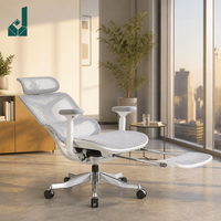 Chaise de bureau ergonomique moderne pivotante entièrement en maille à dossier haut avec repose-pieds, blanche, capacité de charge 150 kg, hauteur de siège réglable