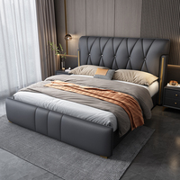 Lit de rangement luxueux de style européen moderne JUNYUHAO, taille King/Queen, en cuir de qualité supérieure, mousse haute densité, certifié E0, structure en pin