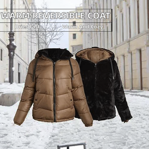 Women Double Breasted Hooded Winter Jacket Heavyweight Reversible Quilted Parka Puffer <b>Coat</b> Polyester <b>Lined</b> Warm Insulated Cold - Product Image 2