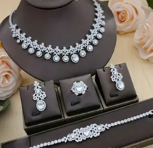 Fashion Silver Women Necklace Set Jewelry Wedding Bridalr Party Cubic Zirconia Dubai Jewelry Sets Silver Jewelry Set
