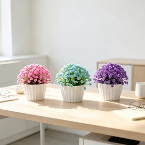 Bonsaï artificiel de fleurs de souffle de bébé 11 cm, mini pot en plastique, décoration de bureau, ornement de table pour la maison et le bureau, plante artificielle colorée - Product Image 3