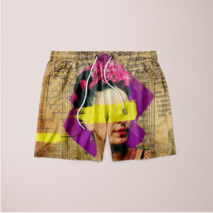 Pantalones Cortos con Diseño de Collage de Frida Kahlo - Product Image 1