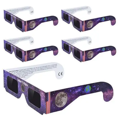 Óculos eclipse com moldura de cor neutra, óculos de visualização ISO para eclipse anular, estoque de papel, 2024