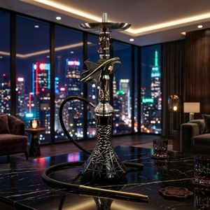 Modern Stainless Steel <b>Hookah</b> Lacquer Finish Shisha <b>Pipe</b> Mirror Craft Black Gold Gift Set for Bar Travel - Product Image 3