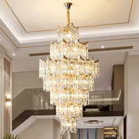 Lustre en cristal transparent à cascade à plusieurs niveaux, surdimensionné et luxueux, pour salle de bal d'hôtel, escalier en spirale, hall d'entrée