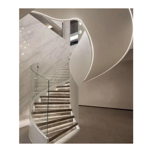 Design moderno Pré-fabricada Escada Espiral para Apartamento & Salão Uso Aço Inoxidável Stringer & Trilhar De Madeira com Trilho De Vidro - Product Image 6