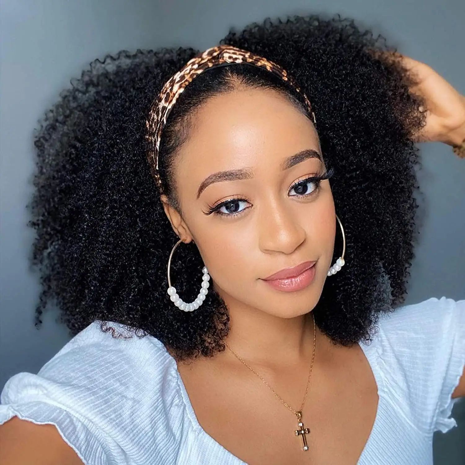 #1B Natural headband afro braids kinky curly Synthetic Wig Soft Glueles Heat Resistant Fiber Hair synthetic braiding hair