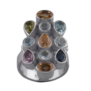 925 Sterling Silver Blue Topaz Multicolor Gemstone Statement Ring Handmade Vintage Jewelry Women's Fashion Wholesale - Product Image 1