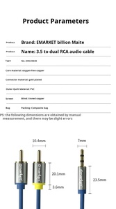 Câble audio mâle vers mâle 3,5 mm pour lecteur DVD, ordinateur de voiture, utilisation avec haut-parleur, adaptateur, gaine en PVC, conducteur 24-30AWG TC/BC/CCS - Product Image 5