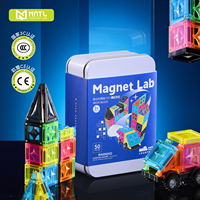 MNTL 50 pièces, boîte en métal, blocs de construction magnétiques, tuiles magnétiques portables, ensemble de voyage, tuiles magnétiques miniatures de 3,75 cm pour enfants