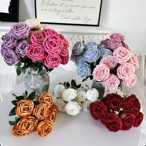 Offerta Speciale: Bouquet di 9 <span class=keywords><strong>Rose</strong></span> Principessa Artificiali per Decorazioni Matrimoniali ed Eventi in Hotel in Cina - Product Image 3