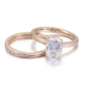 Anillos DE BODA oro 18K pareja VVS moissanite anillo personalizado 2CT corte ovalado solitario anillo de compromiso conjunto - Product Image 2