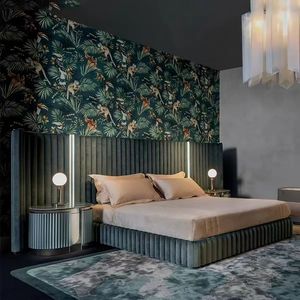 New <b>Model</b> Post Modern European Bedroom Furniture Sets Luxury Leather Double Wide Headboard Blue King Size Bed - Product Image 6