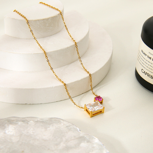 Di fascia alta 18K oro PVD Dainty Waterdrop rettangolare zircone in acciaio inossidabile con ciondolo collana impermeabile gioielli di moda - Product Image 5