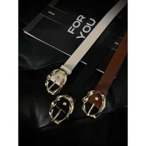 Cinturón de Mujer Fiori con Hebilla Dorada Asimétrica, en Cuero Negro, Marrón y Blanco, con Hebilla de Aleación, Accesorio de Moda - Product Image 3