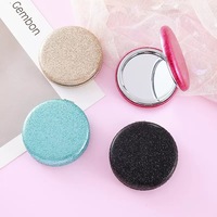 Miroirs de maquillage miniatures ronds roses en cuir PU en gros, miroirs de poche personnalisés avec logo d'usine en cuir PU