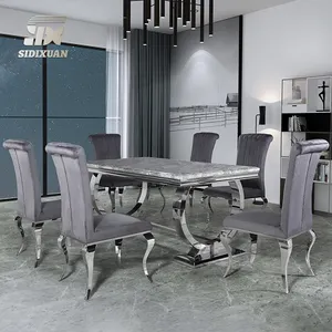 Conjunto de cadeiras de mesa de jantar, conjunto de cadeiras personalizado feitas sob encomenda, ss, restaurante, hotel, móveis, 6 lugares, casa, mármore, top, sala de jantar