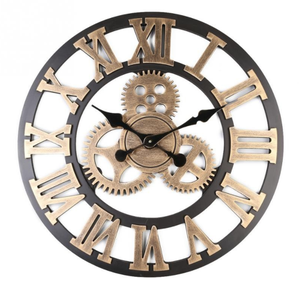 Roman Numerals Retro Rustic Vintage Big Wooden 23 Inch Antique Bronze Gear Wall <b>Clock</b> - Product Image 1