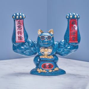 Statue de chat Zhaocai en résine, bras musclé, richesse et prospérité, décoration de salon, décoration de bureau - Product Image 4