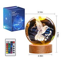 Boule de cristal lumineuse LED gravée au laser 3D de 8 cm (3,14 pouces), éclairage nocturne 3D en forme d'oiseau, écologique, pour la décoration de la chambre des enfants, pour la famille