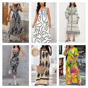 Robes d'été à cordon de serrage, robe une pièce pour femmes, buste plissé, fente, ourlet à volants, robe maxi florale fraîche à imprimé - Product Image 4