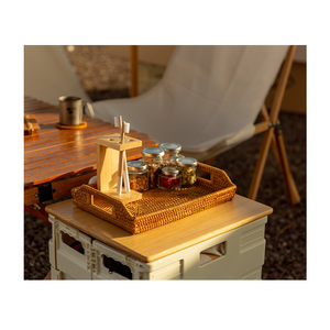 Bandeja para servir de ratán hecha a mano, elegante, con asas, cesta de ratán, adecuada para accesorios de comida, exhibición y decoración - Product Image 6