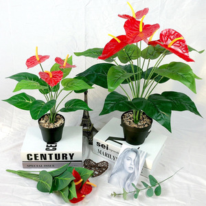 Fleurs d'Anthurium artificielles Lanting en pot, plantes vertes en plastique, décoration intérieure pour la maison - Product Image 1