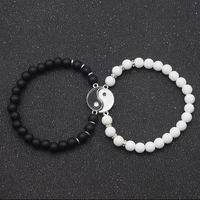 Bracelet de couple Yin Yang Tai Chi en pierre de lave 5A noir et blanc tressé, idéal pour un cadeau - Vente chaude