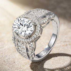 Women's 18K Gold Plated Moissanite Engagement <b>Ring</b> Round Brilliant Cut Pave Setting 925 Silver Romantic Style - Product Image 2