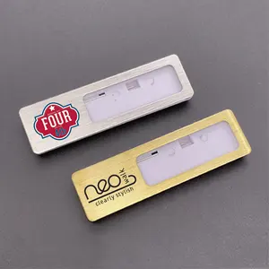Custom Logo Printing Metal Stainless Steel Window Reusable Name Badge Plates Tags with Safety Pin Magnet for Employee