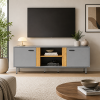 Meuble TV avec rangements, centre de divertissement moderne avec étagères centrales ouvertes et accents en bois pour la maison