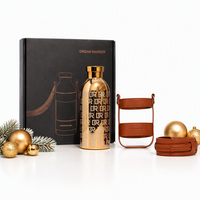 Ensemble cadeau de bouteille d'eau isotherme écologique YEKEA en acier inoxydable doré métallisé 500 ml, avec étui en cuir, boîte et sac de transport