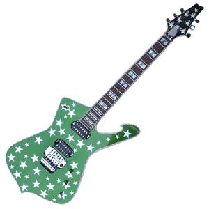 <span class=keywords><strong>Guitare</strong></span> électrique Flyoung de haute qualité, forme originale, couleur verte métallique avec motif étoiles - Product Image 1