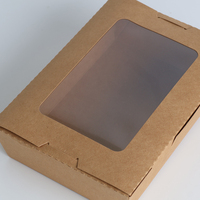 Boîte d'emballage alimentaire en kraft personnalisée en gros, en papier épaissi enduit 18PE, anti-fuite huile/eau, écologique, avec fenêtre transparente, jetable