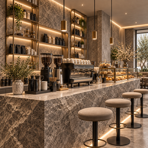 Comptoir de bar personnalisé en pierre avec écran LED pour la décoration intérieure de restaurant et de café - Product Image 1