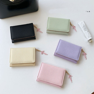 Kawaii Japanese Korean Style <b>Women</b> Short PU Wallet <b>Card</b> Holder 3‑Fold Bow Decor Ins‑Style Multi‑Use Ladies <b>Purse</b> - Product Image 2